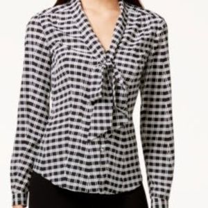 Tahari Asl Tie-Front Plaid-Print Blouse